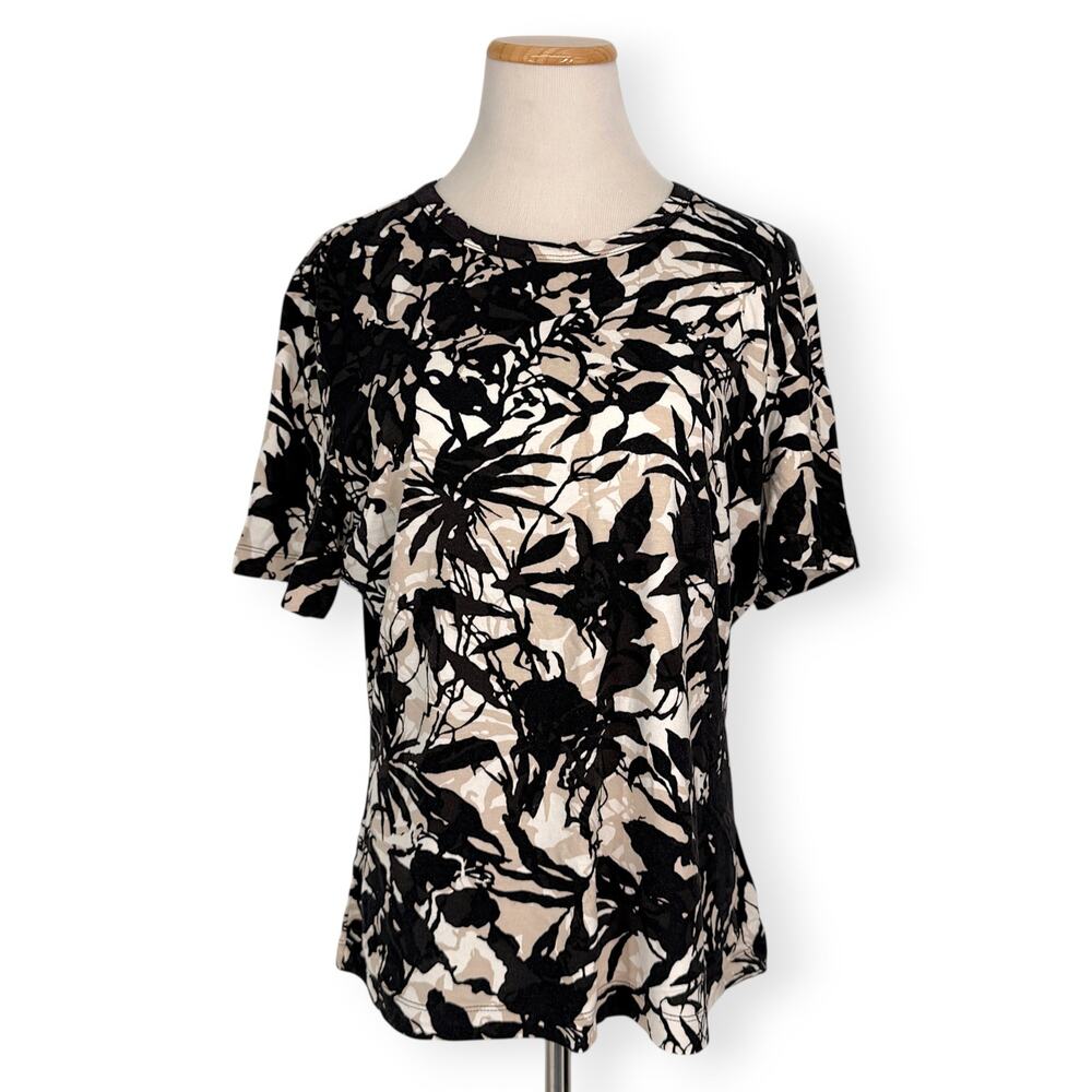 ST JOHN XL Women's Ultra Soft Monochromatic Floral & Leaf Knit Short Sleeve Top